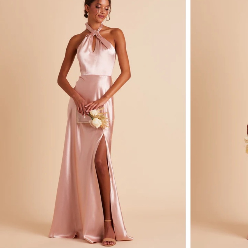 Birdy Grey Satin Rose Gold Monica Halter Dress